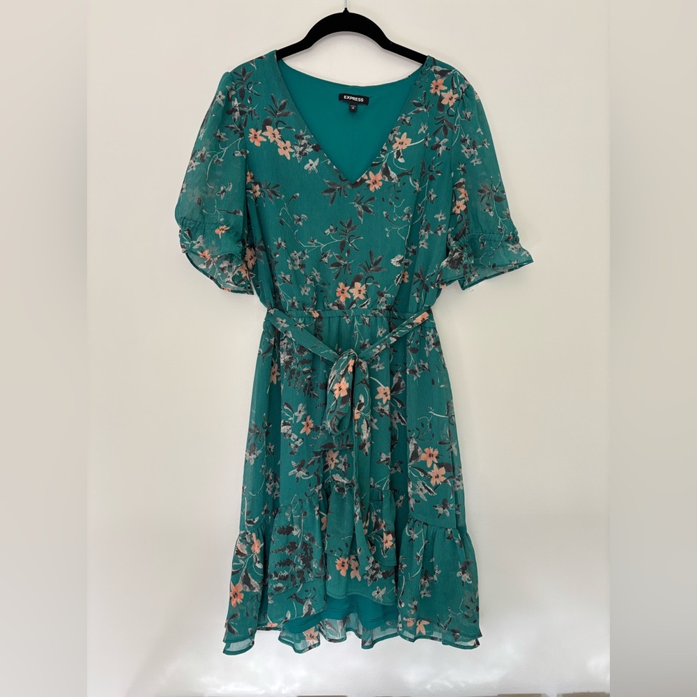 Floral Ruffle Tie Waist Dress